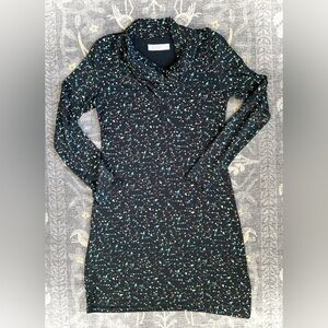 Carve Designs Green Brown cowl neck geometric triangle pattern long sleeve Dress